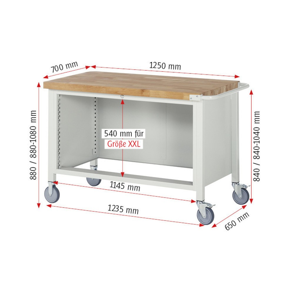 Immagine del prodotto n. 7: Banco da lavoro mobile RAU serie 8000, HxLxP 880-1.080 x 1.250 x 700 mm, 2 cassetti estraibili al 90% 2 x 270 mm, portata cassetti 50 kg