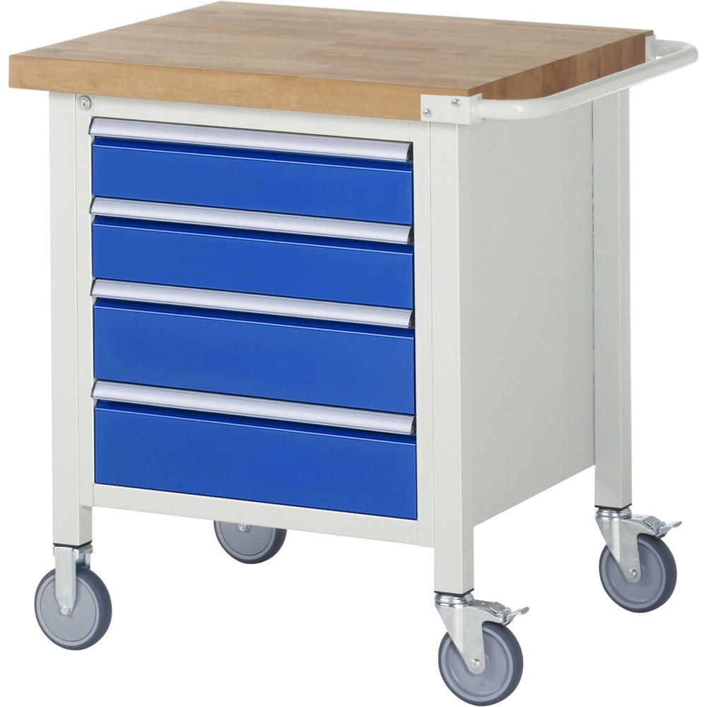 Immagine del prodotto: Banco da lavoro mobile RAU serie 8000, 1 contenitore, HxLxP 880-1.080 x 750 x 700 mm, 4 cassetti 2 x 120, 2 x 150 mm