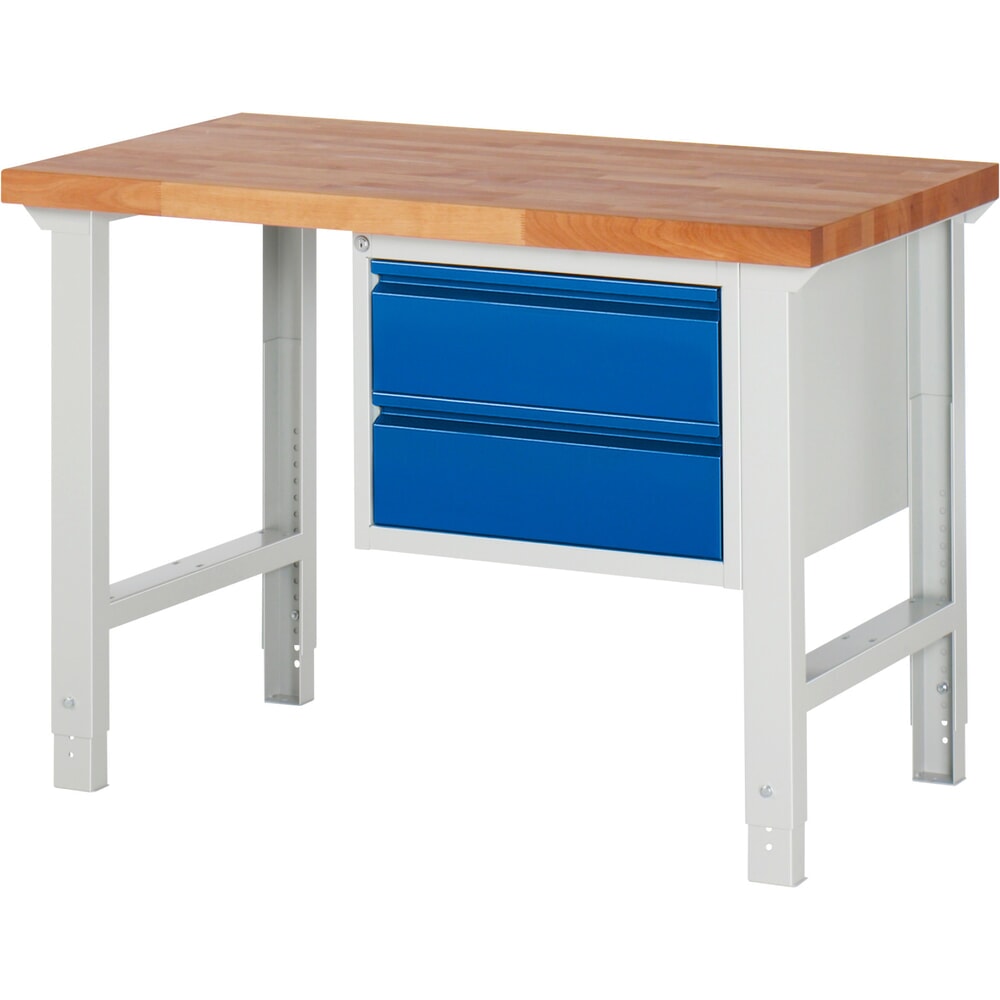 Immagine del prodotto: Banco da lavoro RAU serie 7000, 1 contenitore, AxLxP 790-1.140 x 1.250 x 700 mm, 2 cassetti estraibili al 90% 2 x 180 mm