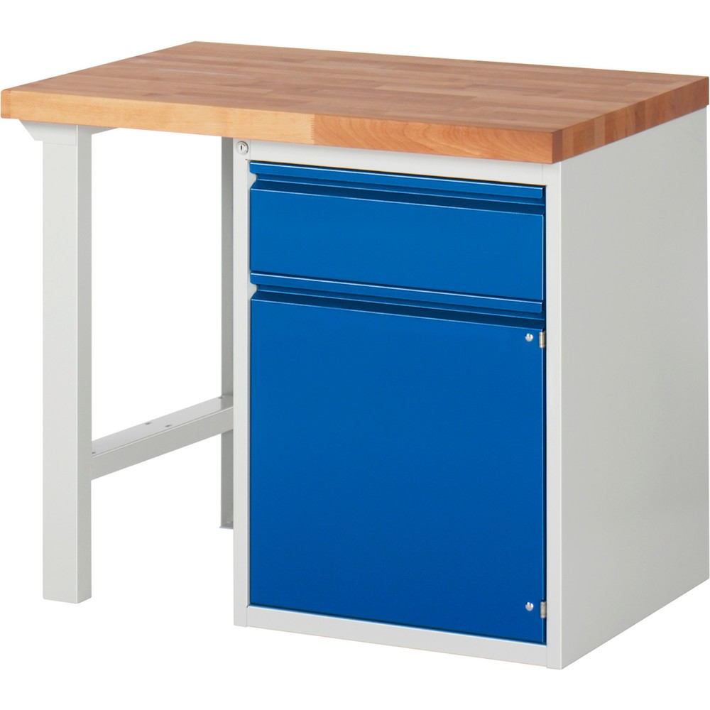 Immagine del prodotto: Banco da lavoro RAU serie 7000, 1 contenitore, AxLxP 890 x 1.000 x 700 mm, 1 cassetto estraibile al 90%, 1 anta battente, 1 ripiano