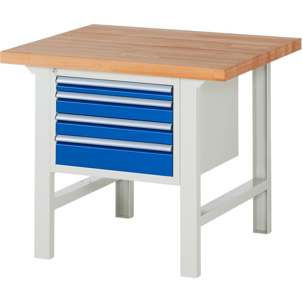 Immagine del prodotto: Banco da lavoro RAU serie 7000, 1 contenitore, AxLxP 840 x 1.000 x 900 mm, 4 cassetti estraibili al 90% 1 x 60, 2 x 90, 1 x 120 mm, portata cassetti 100 kg