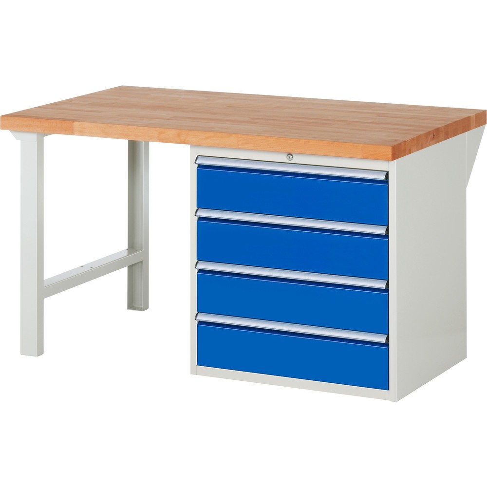 Immagine del prodotto: Banco da lavoro RAU serie 7000, 1 contenitore, AxLxP 840 x 1.500 x 900 mm, 4 cassetti estraibili al 100% 4 x 180 mm, portata cassetti 100 kg