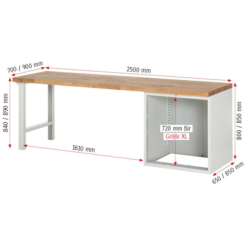 Immagine del prodotto n. 6: Banco da lavoro RAU serie 7000, 1 contenitore, AxLxP 840 x 2.500 x 900 mm, 5 cassetti estraibili al 90% 1 x 60, 1 x 90, 2 x 150, 1 x 270 mm, portata cassetti 100 kg