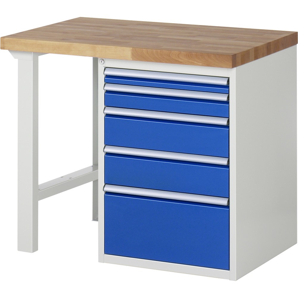 Immagine del prodotto: Banco da lavoro RAU serie 7000, 1 contenitore, AxLxP 840 x 1.000 x 700 mm, 5 cassetti estraibili al 90% 1 x 60, 1 x 90, 2 x 150, 1 x 270 mm, portata cassetti 100 kg