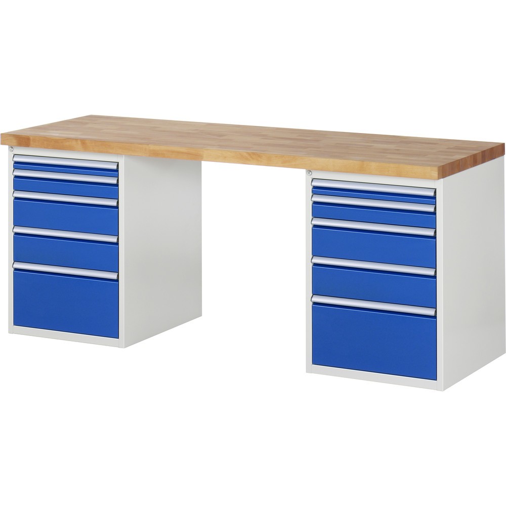 Immagine del prodotto: RAU Banco da lavoro Serie 7000, HxLxP 890 x 2.000 x 700 mm, 2 contenitori nella base, ciascuno con 5 cassetti