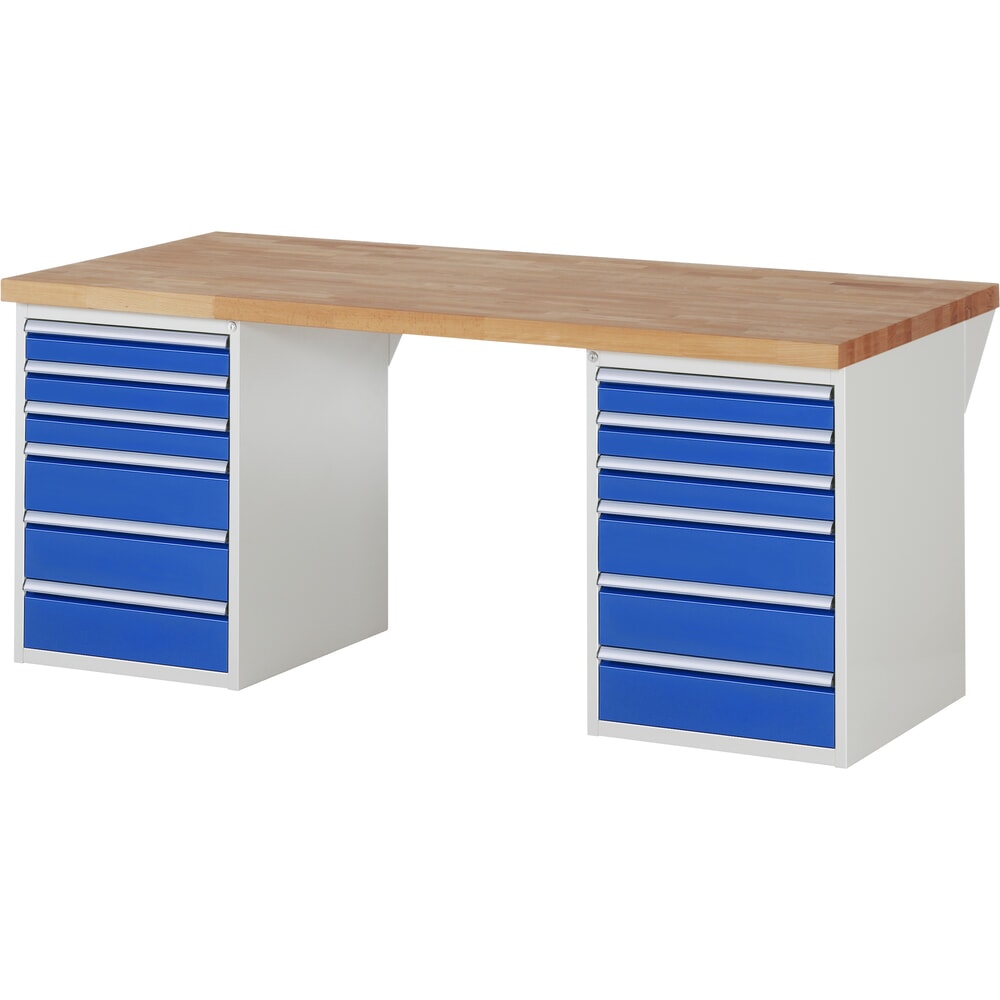 Immagine del prodotto: RAU Banco da lavoro Serie 7000, HxLxP 890 x 2.000 x 900 mm, 2 contenitori nella base, ciascuno con 6 cassetti