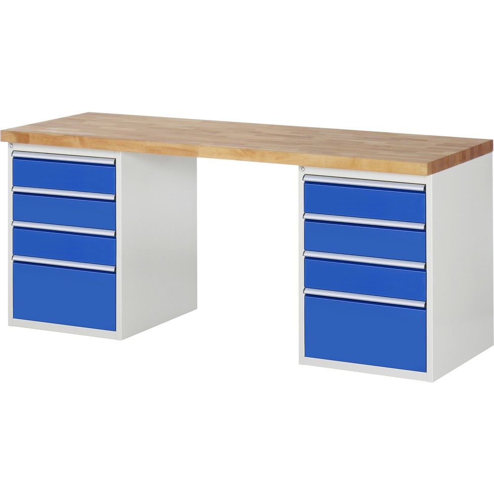 Immagine del prodotto: RAU Banco da lavoro Serie 7000, HxLxP 890 x 2.000 x 700 mm, 2 contenitori nella base, ciascuno con 4 cassetti