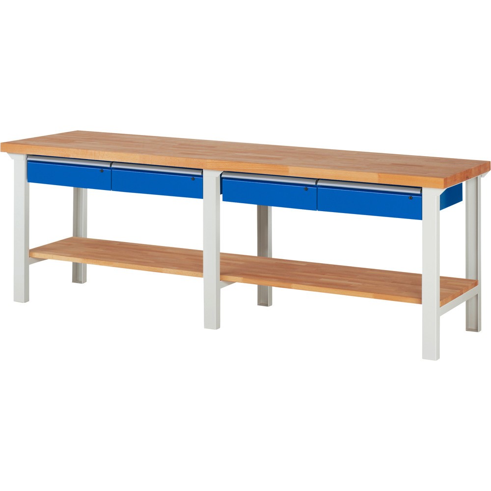 Immagine del prodotto: Banco da lavoro RAU serie 7000, 1 piano di appoggio in faggio massiccio, AxLxP 840 x 2.500 x 700 mm, 4 cassetti 4 x 150 mm