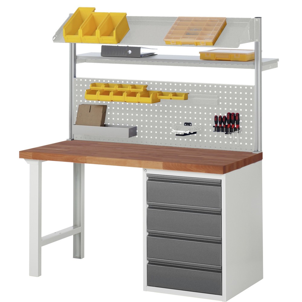Immagine del prodotto n. 6: Banco da lavoro pesante RAU serie 7000, piano di lavoro in faggio ramato massiccio, AxLxP 790-1.140 x 1.500 x 700 mm