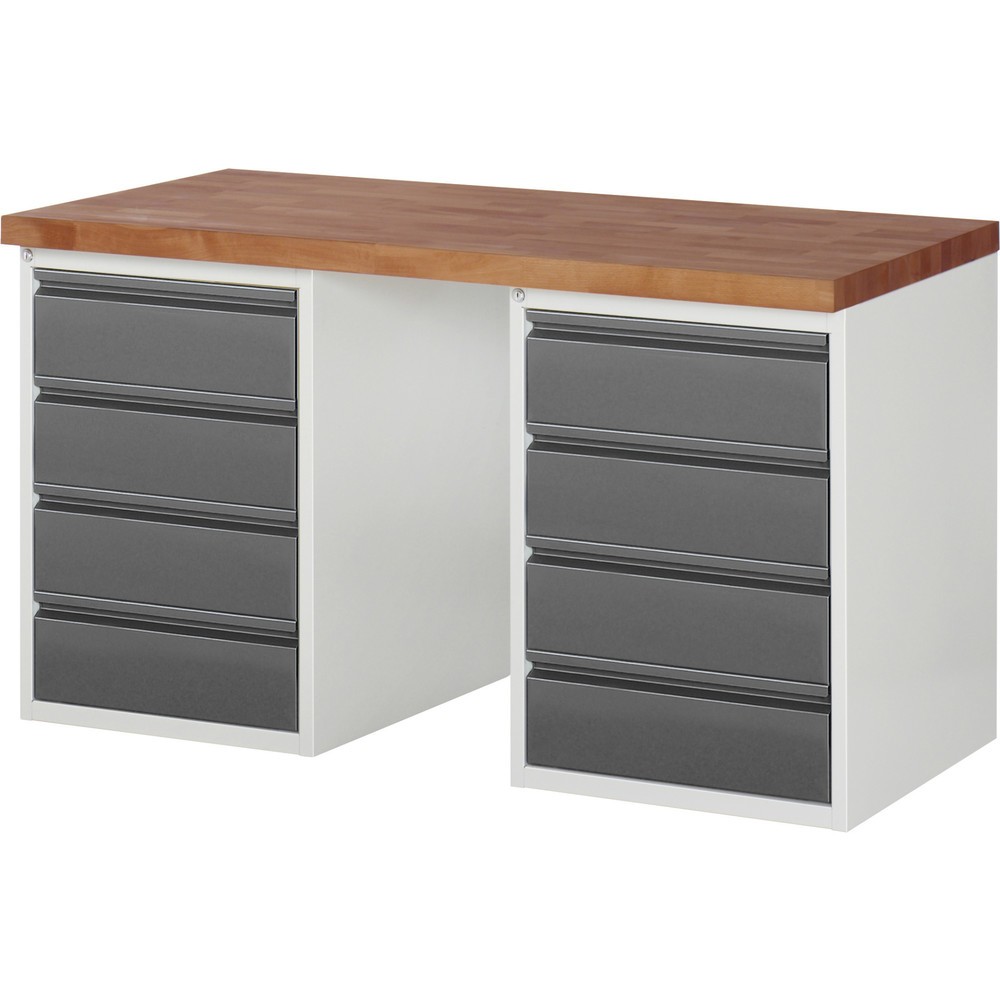 Immagine del prodotto: Banco da lavoro RAU Serie 7000, piano di lavoro in faggio massiccio, 2 contenitore, AxLxP 890 x 1.500 x 700 mm, 8 cassetti 8 x 180 mm