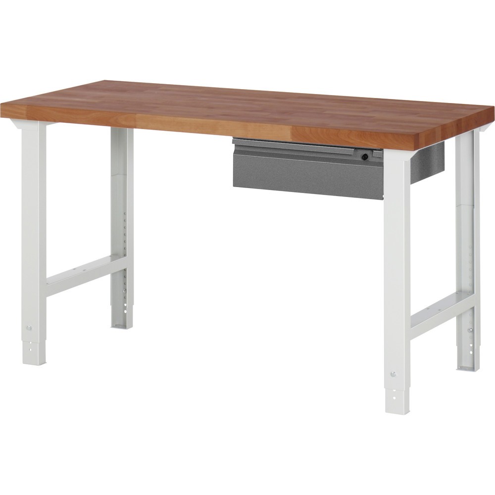 Immagine del prodotto: Banco da lavoro RAU serie 7000, piano di lavoro in faggio ramato massiccio, 1 cassetto, AxLxP 790-1.140 x 1.500 x 700 mm, 1 cassetto