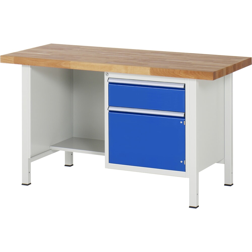 Immagine del prodotto: Banco da lavoro RAU serie 8000, 1 piano di appoggio, 1 anta battente, AxLxP 840-1.040 x 1.500 x 900 mm, 1 cassetto