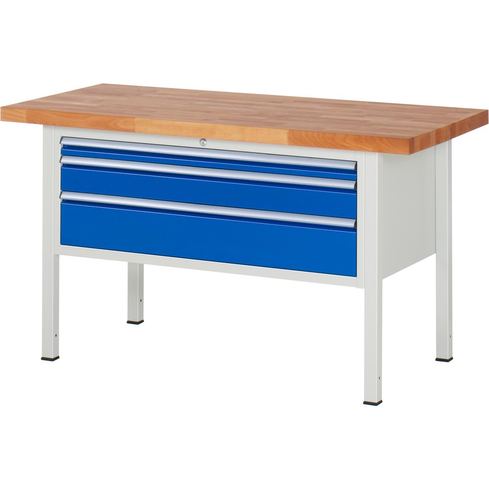 Immagine del prodotto: Banco da lavoro RAU serie 8000, AxLxP 840-1.040 x 1.500 x 700 mm, 3 cassetti estraibili al 90% 1 x 60, 1 x 120, 1 x 180 mm, portata cassetti 50 kg