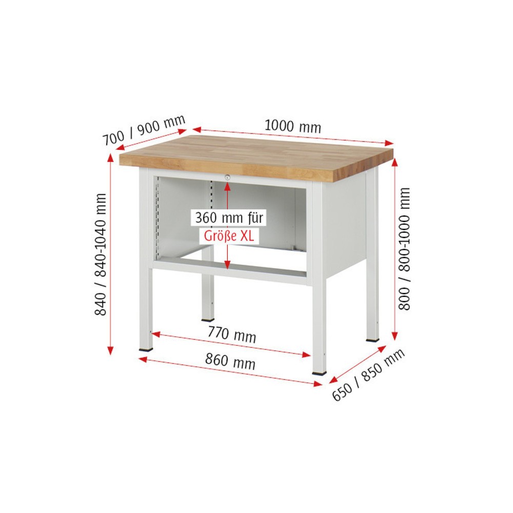 Immagine del prodotto n. 8: Banco da lavoro RAU serie 8000, AxLxP 840-1.040 x 1.000 x 700 mm, 4 cassetti estraibili al 90% 1 x 60, 2 x 90, 1 x 120 mm, portata cassetti 75 kg