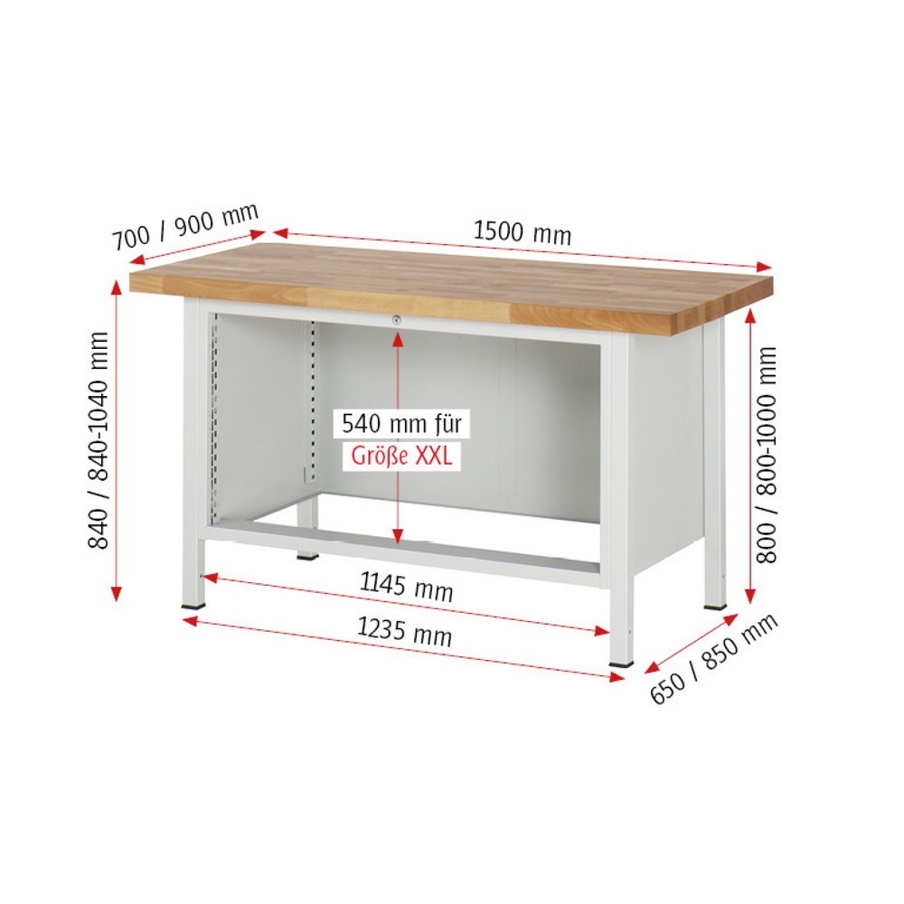 Immagine del prodotto n. 6: Banco da lavoro RAU serie 8000, AxLxP 840 x 1.500 x 700 mm, 2 cassetti estraibili al 100% 2 x 270 mm, portata cassetti 50 kg
