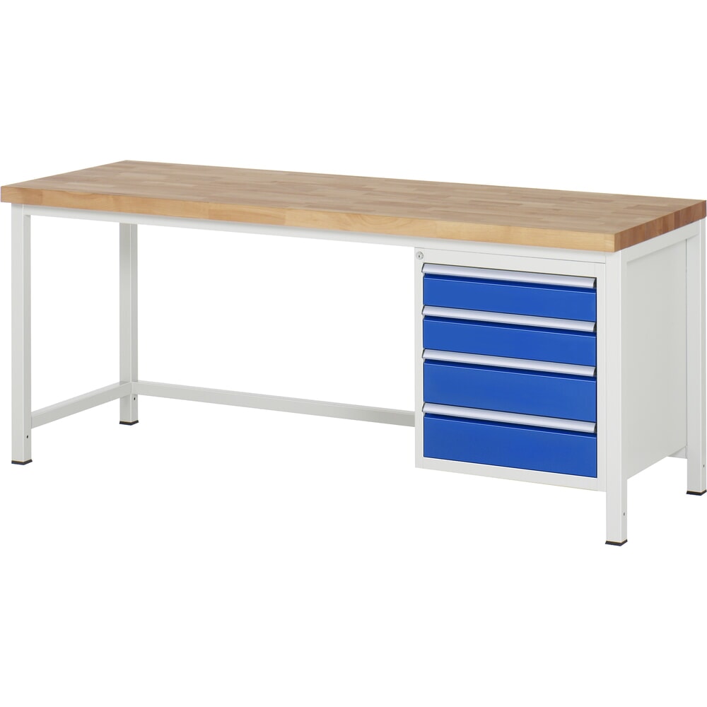 Immagine del prodotto: RAU Banco da lavoro Serie 8000, HxLxP 840-1.040 x 2.000 x 700 mm, 1 contenitore nella base a destra, con 4 cassetti