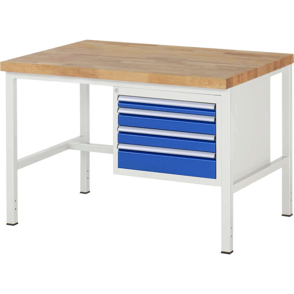 Immagine del prodotto: Banco da lavoro RAU serie 8000, AxLxP 840-1.040 x 1.250 x 900 mm, 4 cassetti estraibili al 90% 1 x 60, 2 x 90, 1 x 120 mm, portata cassetti 100 kg
