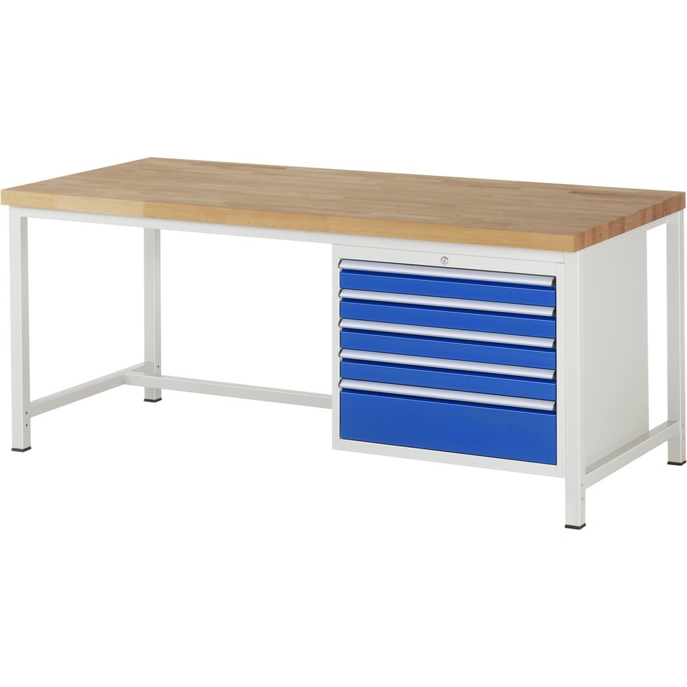 Immagine del prodotto n. 1: Banco da lavoro RAU serie 8000, AxLxP 840 x 2.000 x 900 mm, 5 cassetti estraibili al 90% 4 x 90, 1 x 180 mm, portata cassetti 75 kg