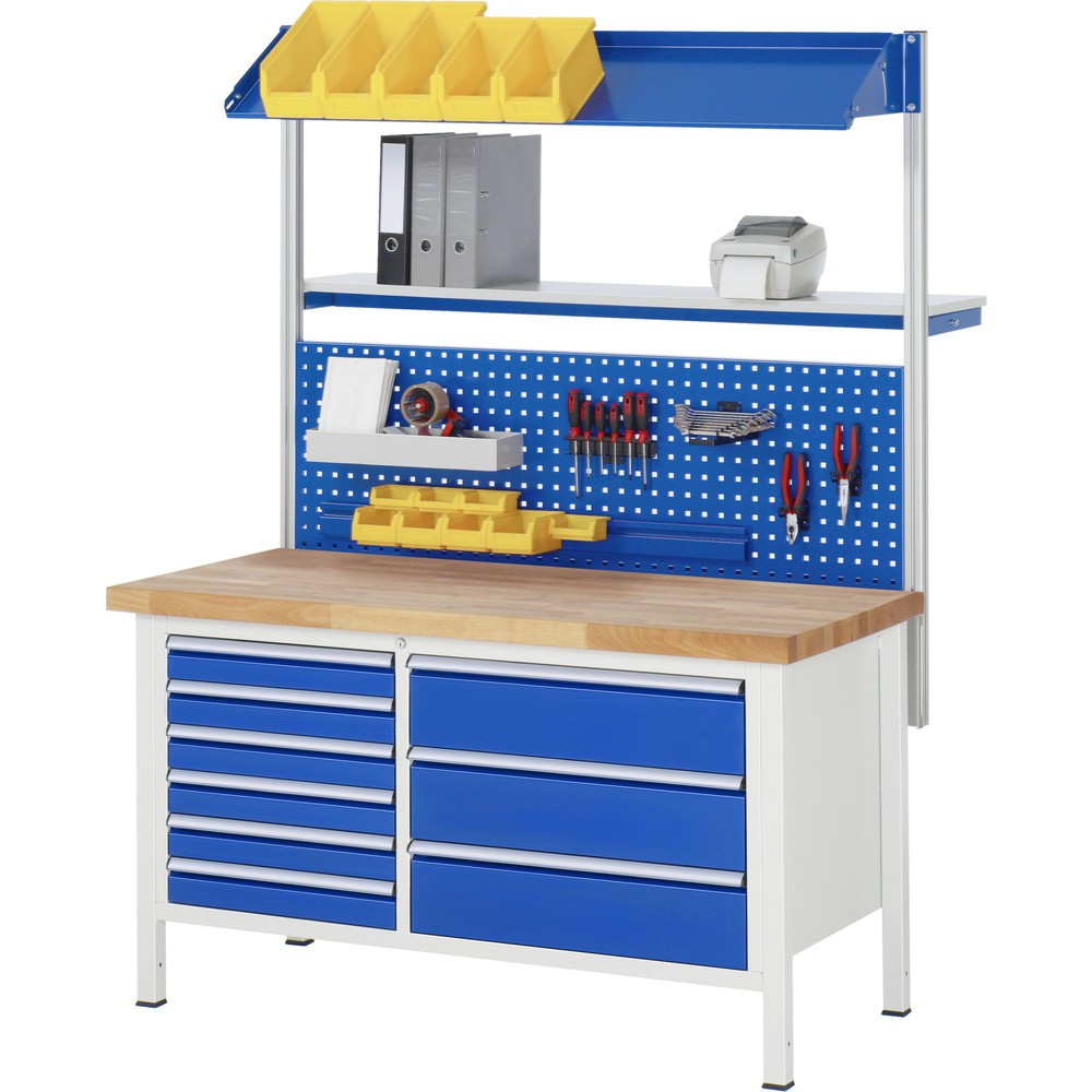 Immagine del prodotto n. 8: Banco da lavoro RAU serie 8000, 1 contenitore doppio, 1 piano di appoggio, 1 anta battente, AxLxP 840-1.040 x 1.500 x 700 mm, 2 cassetti estraibili al 90% 1 x 180, 1 x 360 mm