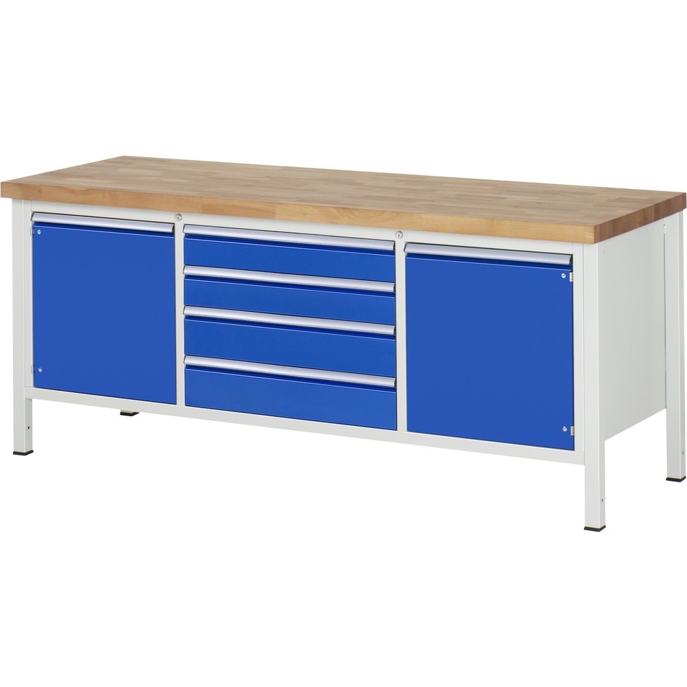 Immagine del prodotto: Banco da lavoro RAU serie 8000, 1 contenitore triplo, 1 piano di appoggio, AxLxP 840 x 2.000 x 700 mm, 4 cassetti