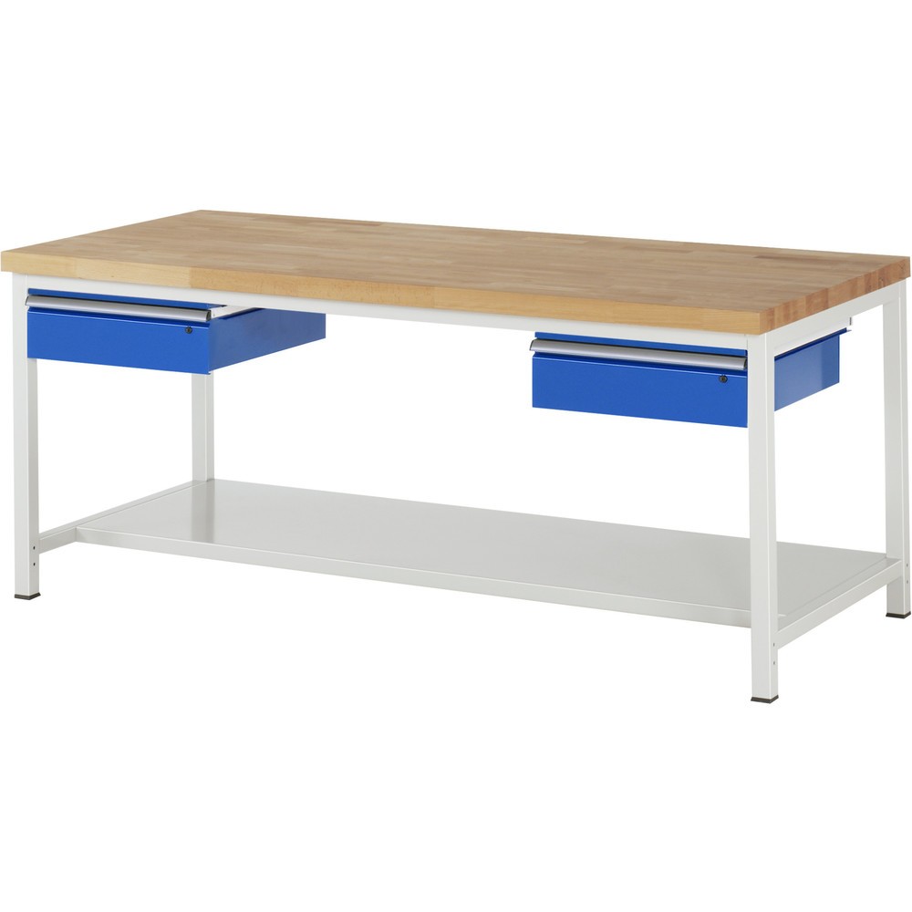 Immagine del prodotto: Banco da lavoro RAU serie 8000, AxLxP 840 x 2.000 x 900 mm, 2 cassetti, 1 piano di appoggio, profondità 650 mm