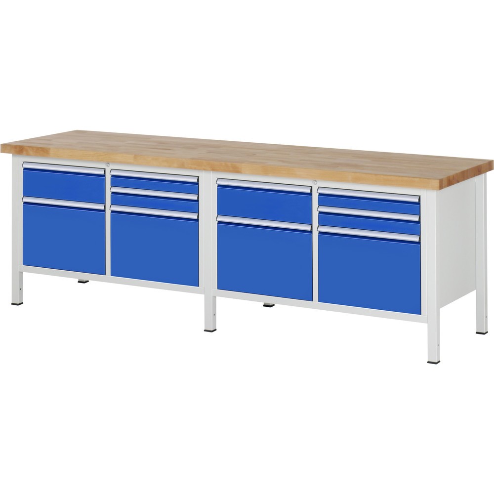 Immagine del prodotto: Banco da lavoro RAU serie 8000, 2 contenitori doppi, AxLxP 840-1.040 x 2.500 x 700 mm, 10 cassetti