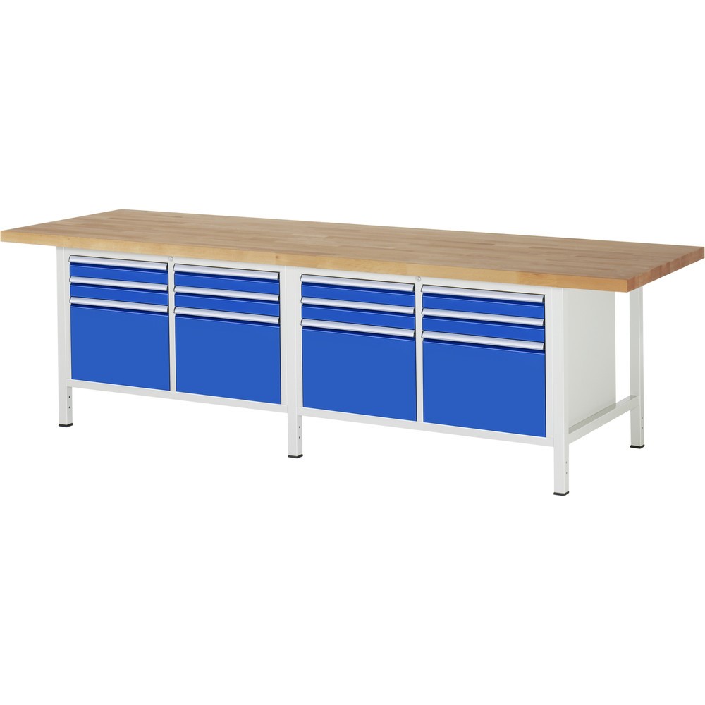 Immagine del prodotto: Banco da lavoro RAU serie 8000, 2 contenitori doppi, AxLxP 840-1.040 x 3.000 x 900 mm, 12 cassetti 8 x 90, 4 x 360 mm