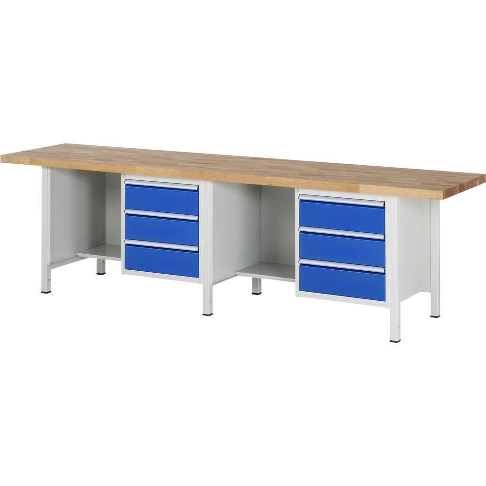 Immagine del prodotto: RAU Banco da lavoro Serie 8000, HxLxP 840-1.040 x 3.000 x 700 mm, 2 contenitori nella base e vano portaoggetti, ciascuno con 3 cassetti