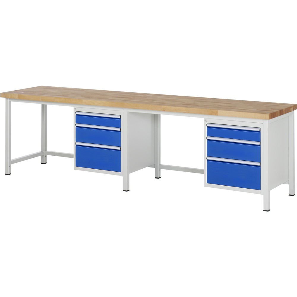 Immagine del prodotto: RAU Banco da lavoro Serie 8000, HxLxP 840-1.040 x 3.000 x 700 mm, 2 contenitori nella base, ciascuno con 3 cassetti