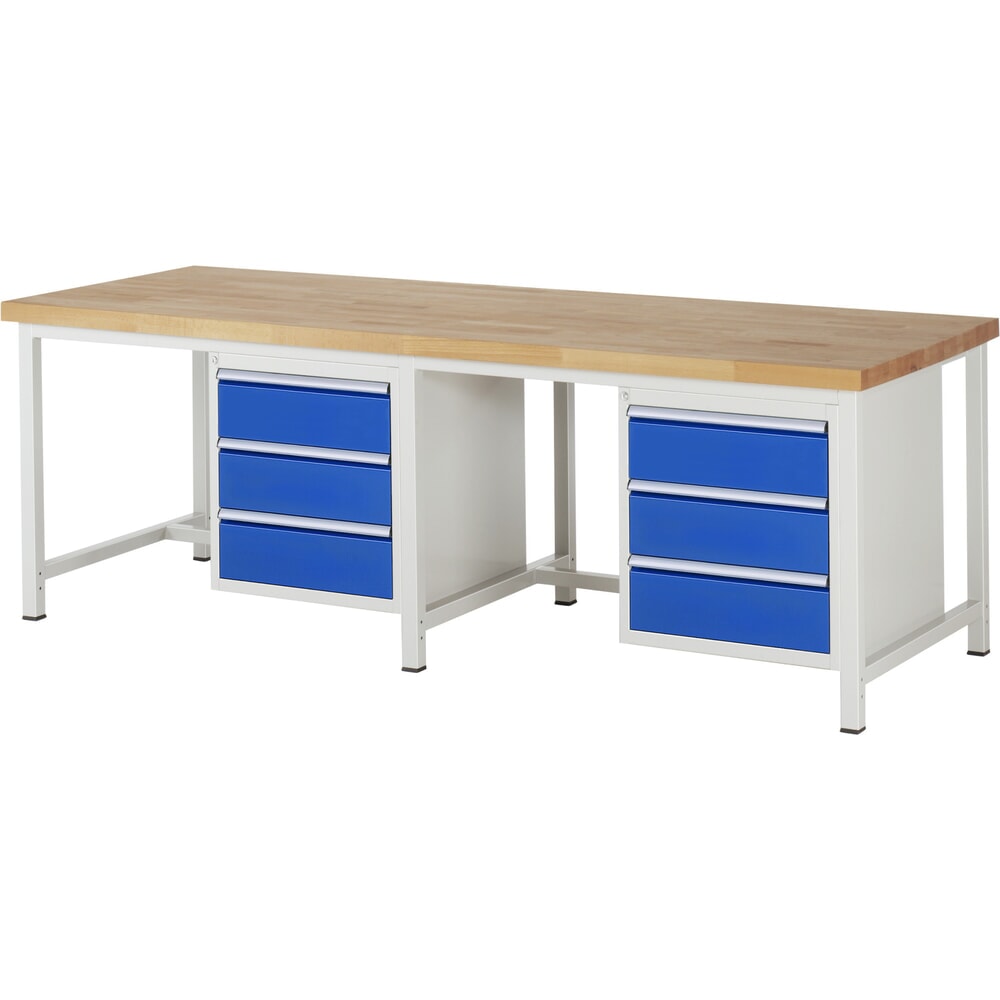 Immagine del prodotto: Banco da lavoro RAU serie 8000, 2 contenitori, HxLxP 840-1.040 x 2.500 x 900 mm, 6 cassetti estraibili al 100% 6 x 180 mm