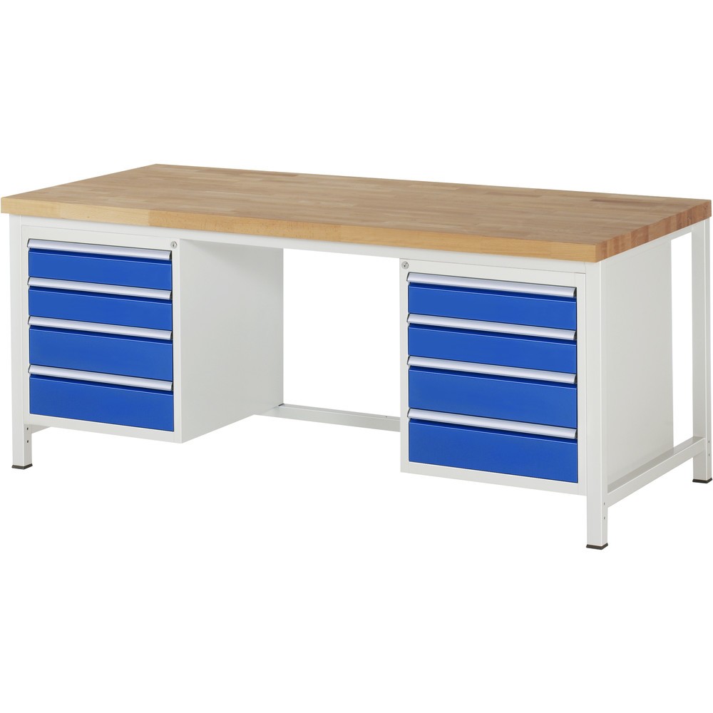 Immagine del prodotto: RAU Banco da lavoro Serie 8000, HxLxP 840-1.040 x 2.000 x 900 mm, 2 contenitori nella base, ciascuno con 4 cassetti