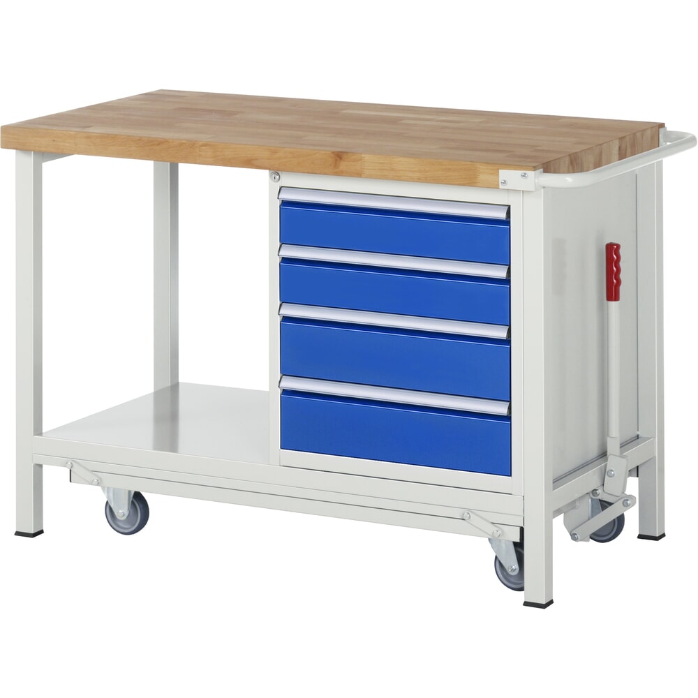 Immagine del prodotto: RAU Banco da lavoro con carrello Serie 8000, HxLxP 880 x 1.250 x 700 mm, 1 contenitore a destra nella base, con 4 cassetti