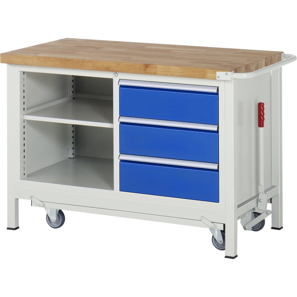 Immagine del prodotto: RAU Banco da lavoro con carrello Serie 8000, HxLxP 880 x 1.250 x 700 mm, 1 contenitore doppio nella base, con 3 cassetti e vano portaoggetti