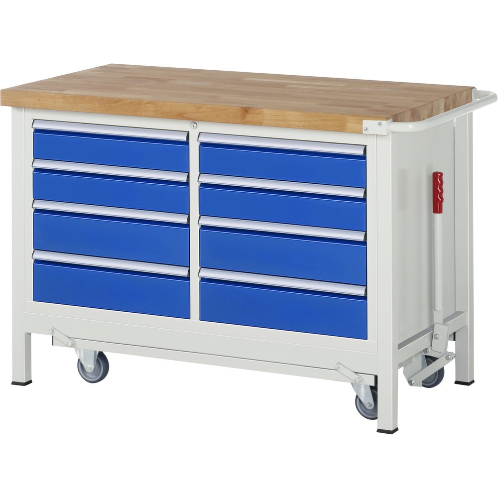 Immagine del prodotto: RAU Banco da lavoro con carrello Serie 8000, HxLxP 880 x 1.250 x 700 mm, 1 contenitore doppio nella base, con 8 cassetti