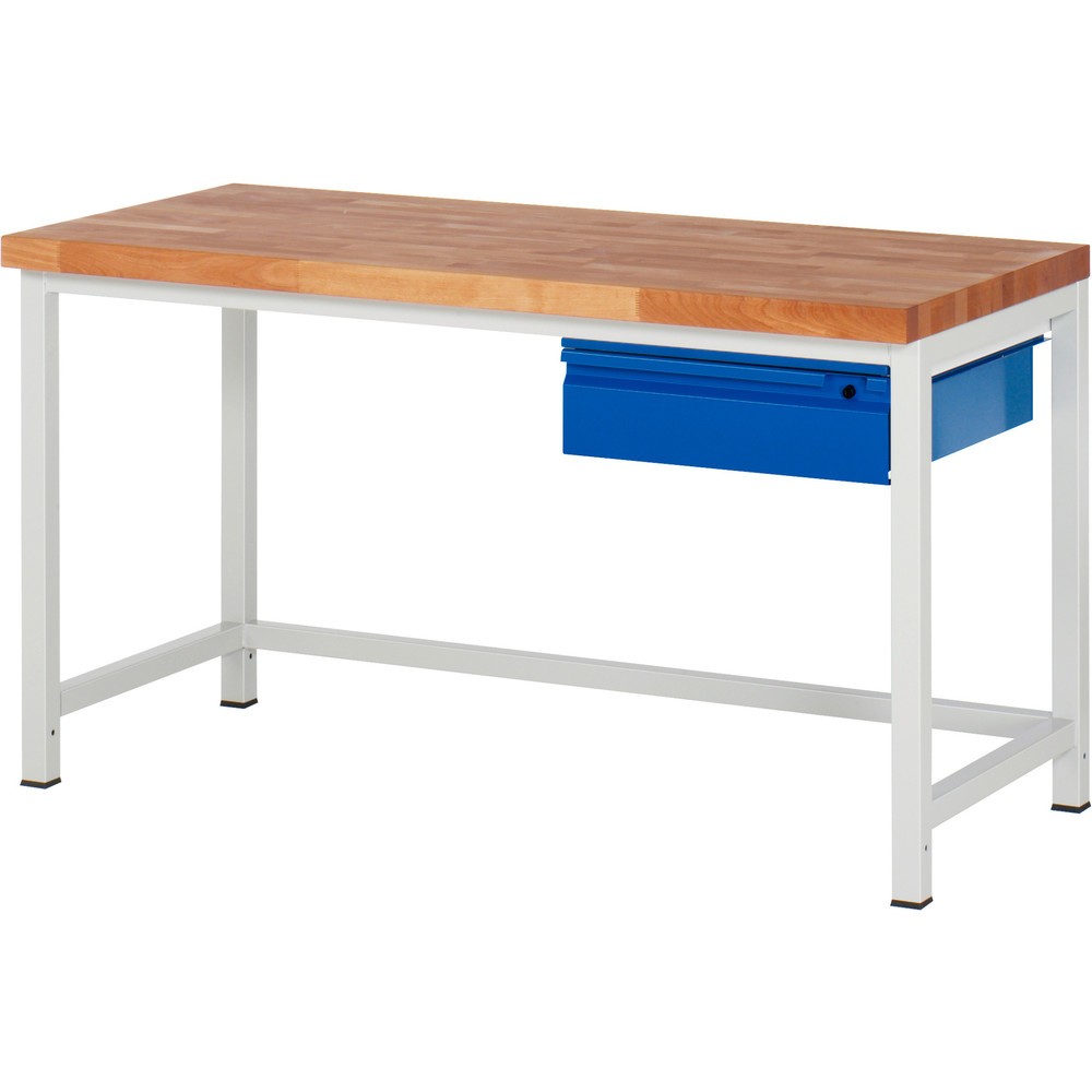 Immagine del prodotto: Banco da lavoro RAU serie 8000, piano di lavoro in faggio massiccio, spessore 40 mm, AxLxP 840-1.040 x 1.500 x 700 mm, 1 cassetto 1 x 150 mm