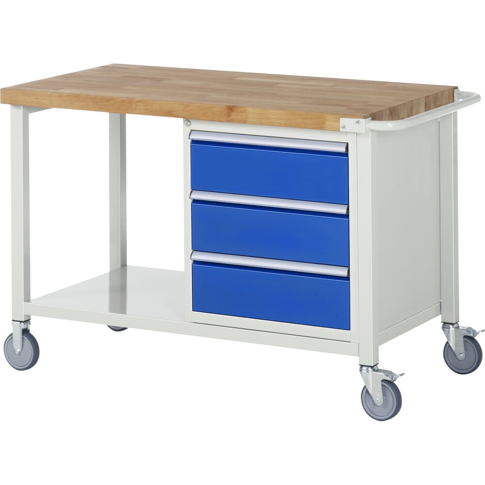 Imagen del producto: Banco de trabajo móvil RAU serie 8000, 1 contenedor, HxAxF 880 x 1.250 x 700 mm, 3 cajones extraíbles al 90 %, ancho 490 mm