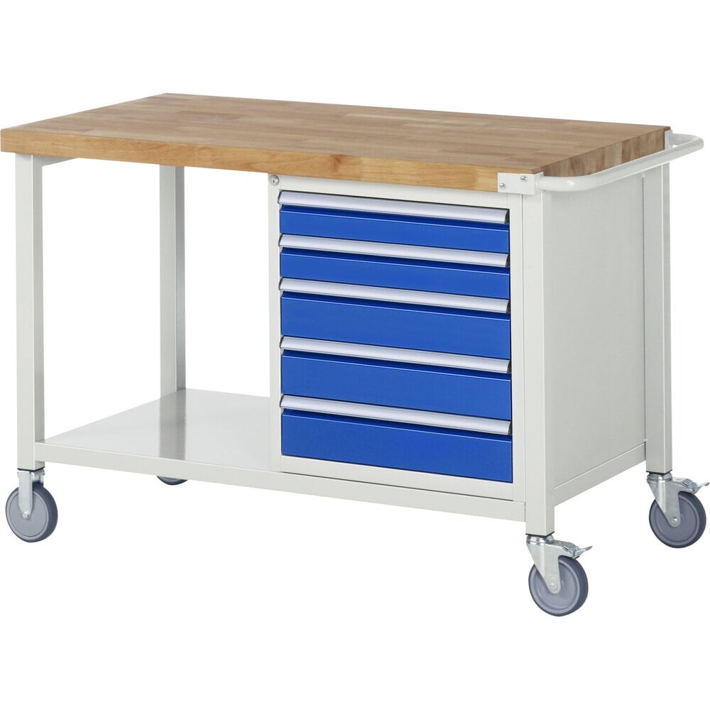 Imagen del producto: Banco de trabajo móvil RAU serie 8000, HxAxF 880 x 1.250 x 700 mm, 1 contenedor, 5 cajones extraíbles al 90 %, ancho 490 mm