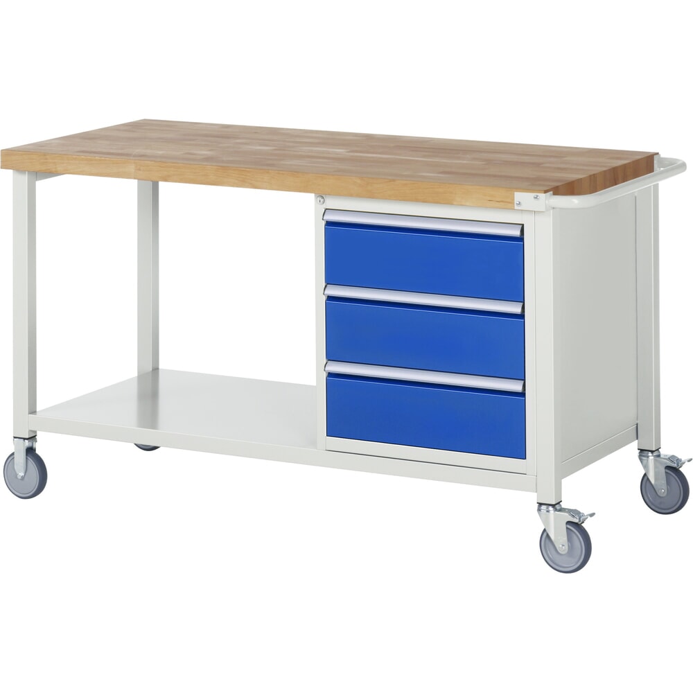 Imagen del producto: Banco de trabajo móvil RAU serie 8000, 1 contenedor, HxAxF 880 x 1.500 x 700 mm, 3 cajones extraíbles al 90 %, ancho 490 mm