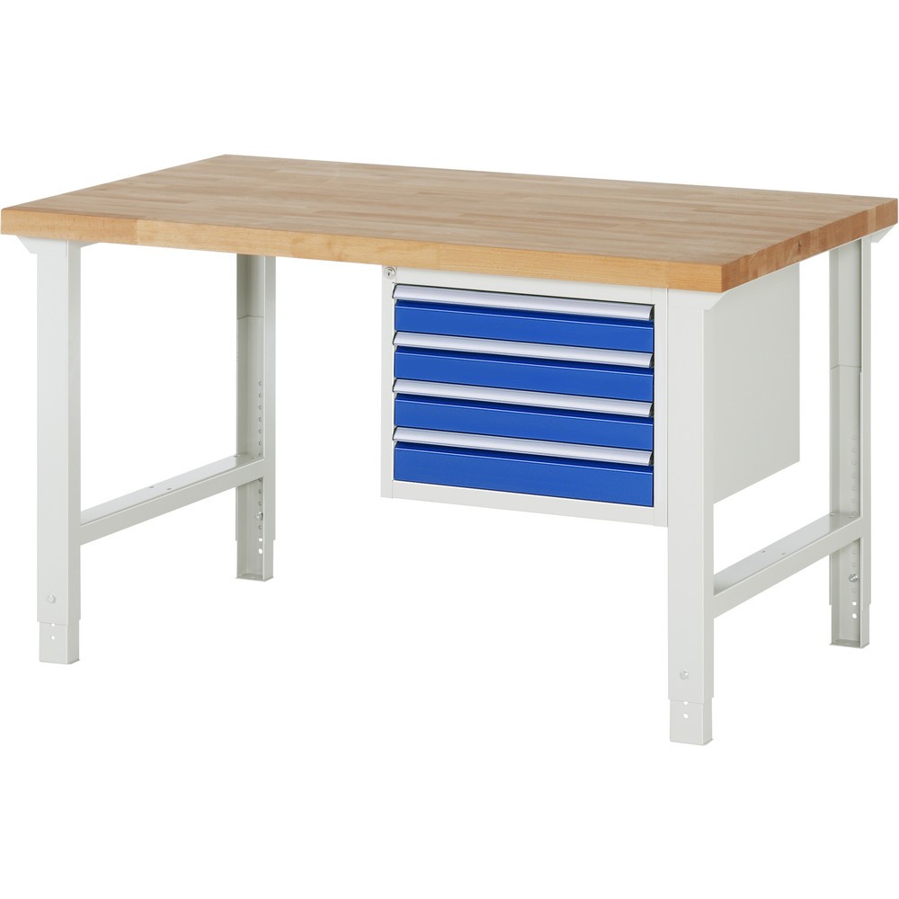 Imagen del producto: Banco de trabajo RAU serie 7000, 1 contenedor, HxAxF 790-1.140 x 1.500 x 900 mm, 4 cajones extraíbles al 90 %, 4 x 90 mm