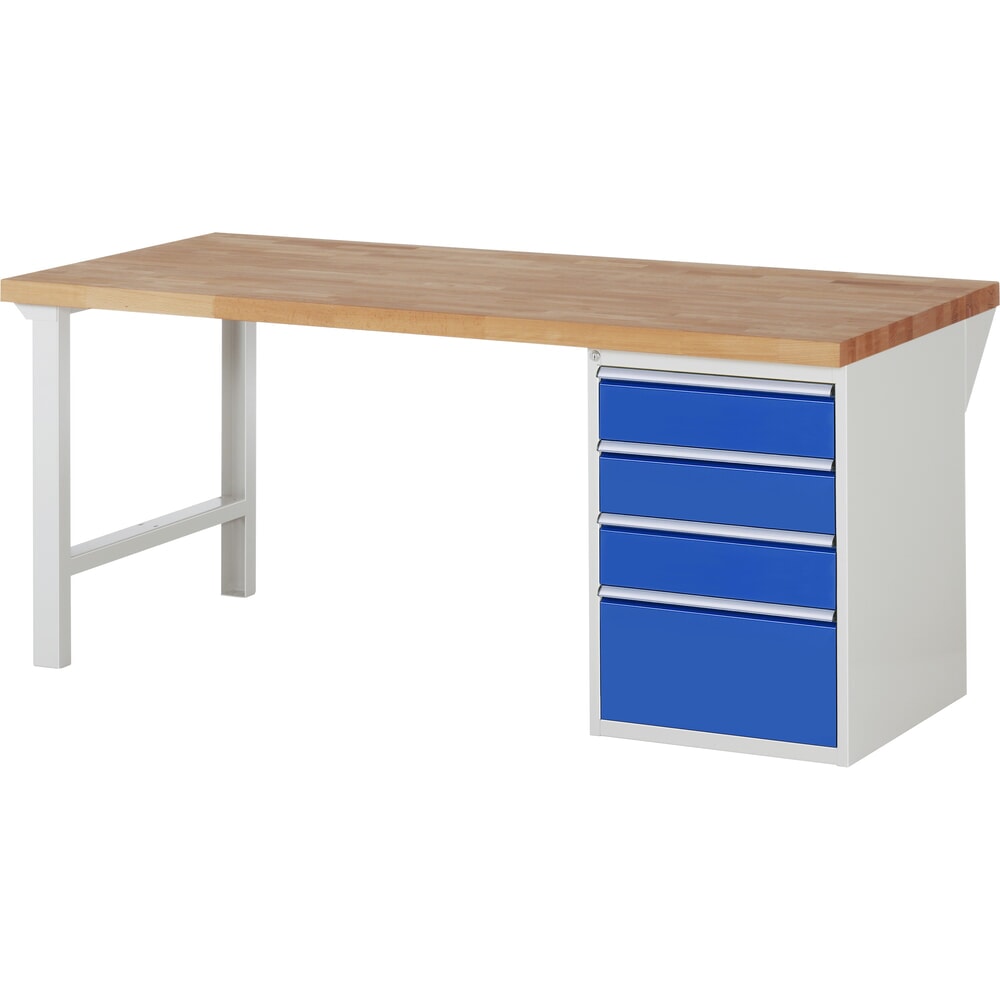 Imagen del producto: Banco de trabajo RAU serie 7000, 1 contenedor, HxAxF 890 x 2.000 x 900 mm, 4 cajones extraíbles al 90 %, 3 x 150, 1 x 270 mm, CC por cajón 100 kg