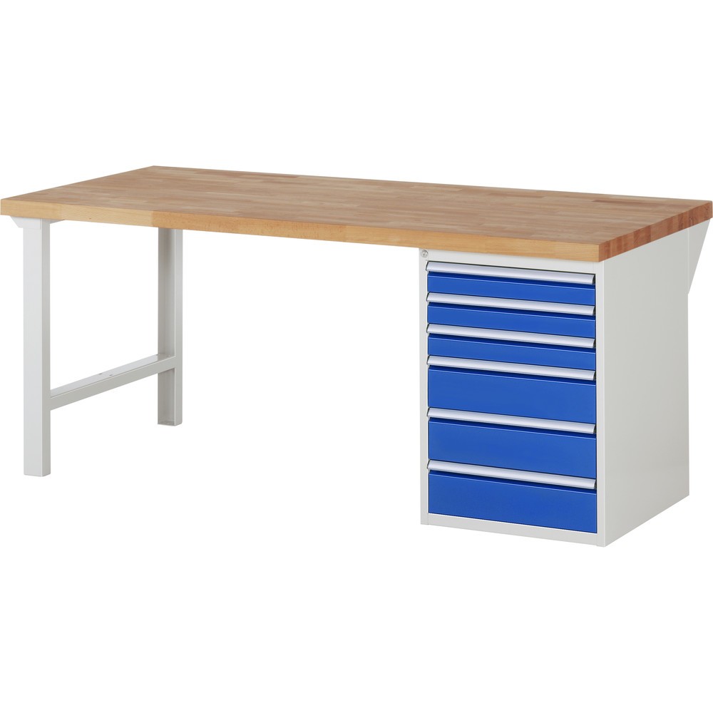 Imagen del producto: Banco de trabajo RAU serie 7000, 1 contenedor, HxAxF 890 x 2.000 x 900 mm, 6 cajones extraíbles al 90 %, 3 x 90, 3 x 150 mm, CC por cajón 100 kg