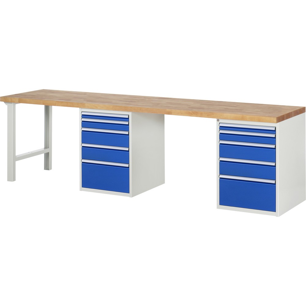 Imagen del producto: Banco de trabajo RAU serie 7000, 2 contenedor, HxAxF 890 x 3.000 x 700 mm, 10 cajones extraíbles al 90 %, 2 x 60, 2 x 90, 4 x 150, 2 x 270 mm