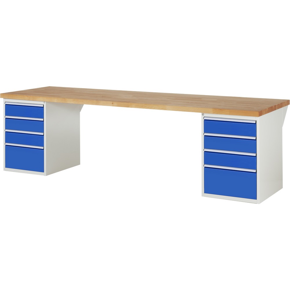Imagen del producto: Banco de trabajo RAU serie 7000, 2 contenedores, HxAxF 890 x 3.000 x 900 mm, 8 cajones extraíbles al 90%, 6 x 150, 2 x 270 mm
