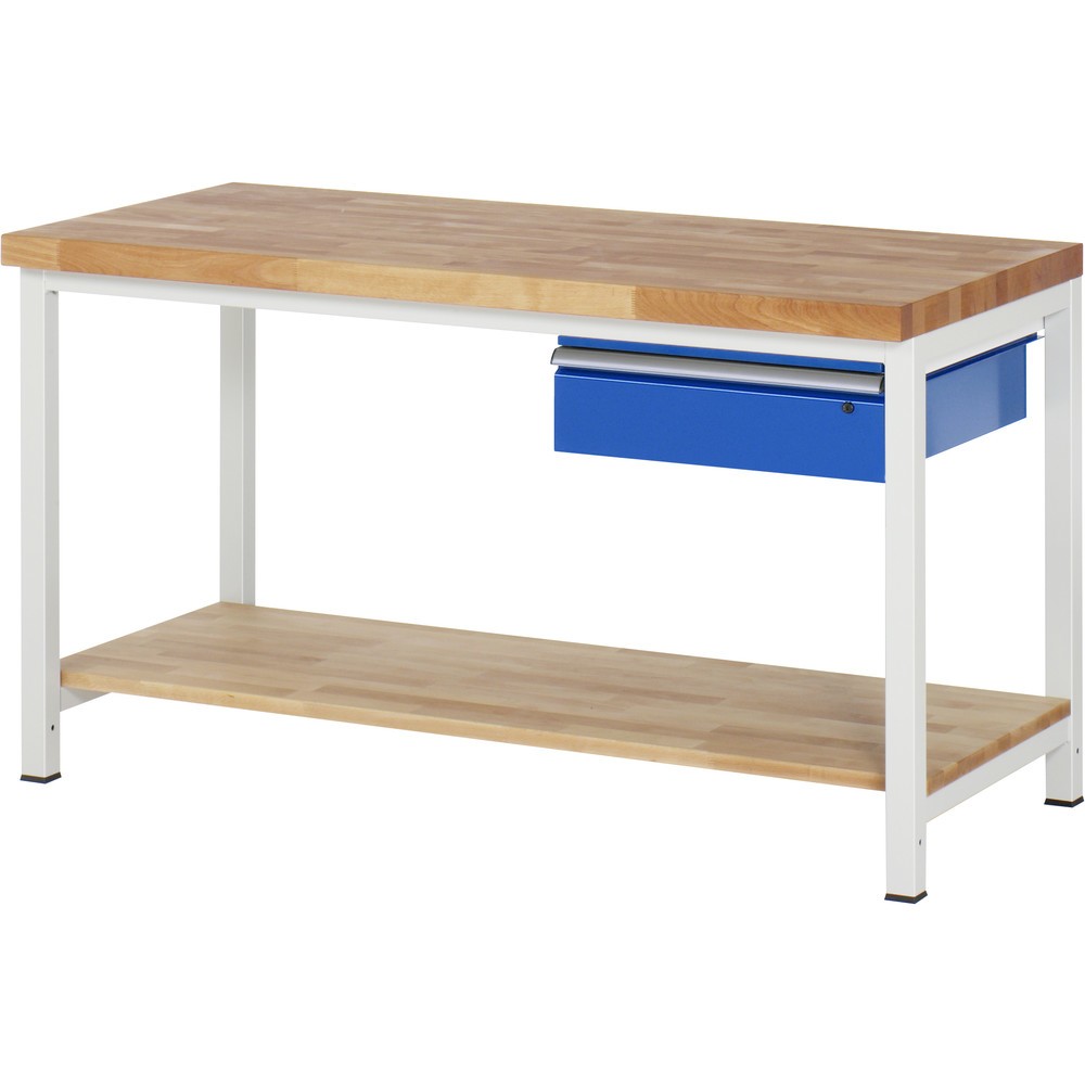 Imagen del producto: Banco de trabajo RAU, serie 8000, HxAxF 840-1.040 x 1.500 x 700 mm, 1 cajón, 1 estante inferior de haya maciza