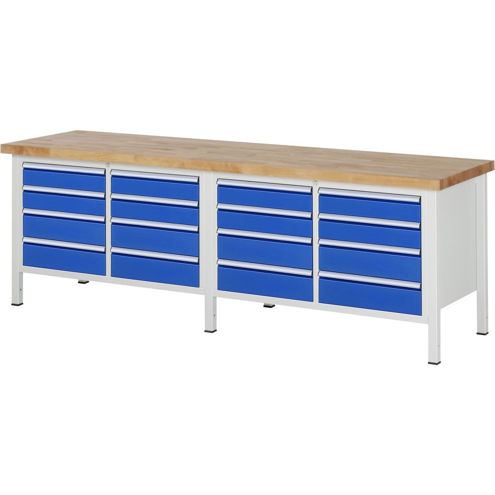 Número de imagen del producto 1: Banco de trabajo RAU serie 8000, 2 contenedores dobles, HxAxF 840-1.040 x 2.500 x 700 mm, 16 cajones extraíbles al 90 %