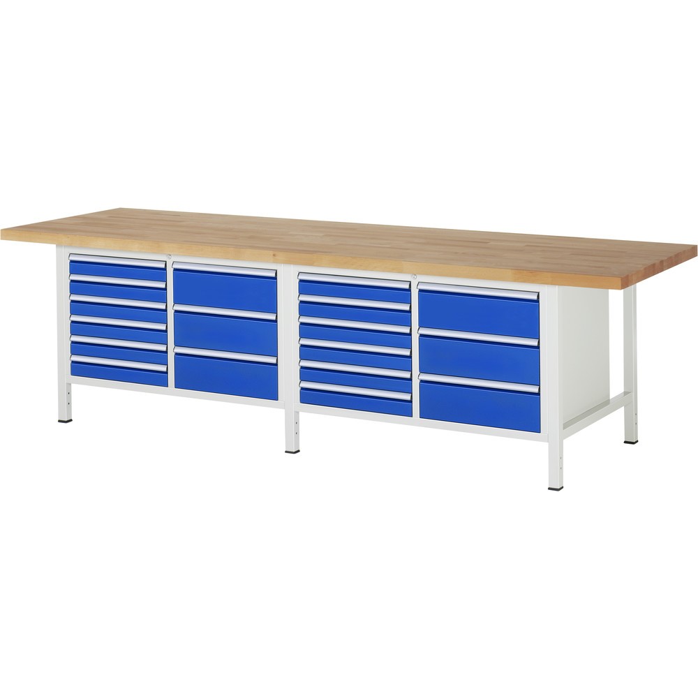 Imagen del producto: Banco de trabajo RAU serie 8000, 2 contenedores dobles, HxAxF 840-1.040 x 3.000 x 900 mm, 18 cajones extraíbles al 90 %
