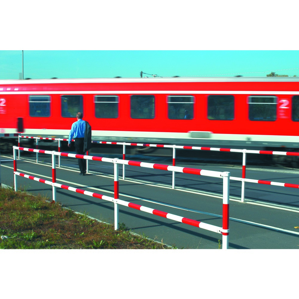 Número de imagen del producto 5: Barandillas del sistema URBAN, tubo basculante, Ø 60 mm, altura por encima del pasillo 1.000 mm, para clavija, galvanizado en caliente y pintado, rojo/blanco