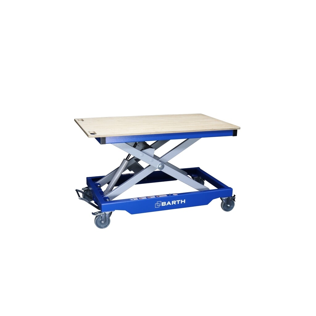BARTH Montage-Hubtischwagen H400 mit Multiplex-Arbeitsplatte, Tragkraft 400 kg, Plattform 1.245 x 740 x 24 mm Produktabbildung: BARTH Montage-Hubtischwagen H400 mit Multiplex-Arbeitsplatte, Tragkraft 400 kg, Plattform 1.245 x 740 x 24 mm