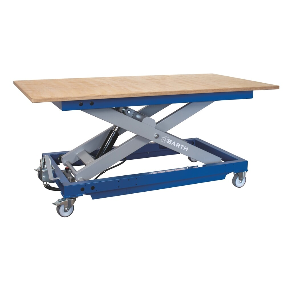 BARTH Montage-Hubtischwagen H600 mit Multiplex-Arbeitsplatte, Tragkraft 600 kg, Plattform 2.000 x 1.015 x 30 mm Produktabbildung: BARTH Montage-Hubtischwagen H600 mit Multiplex-Arbeitsplatte, Tragkraft 600 kg, Plattform 2.000 x 1.015 x 30 mm