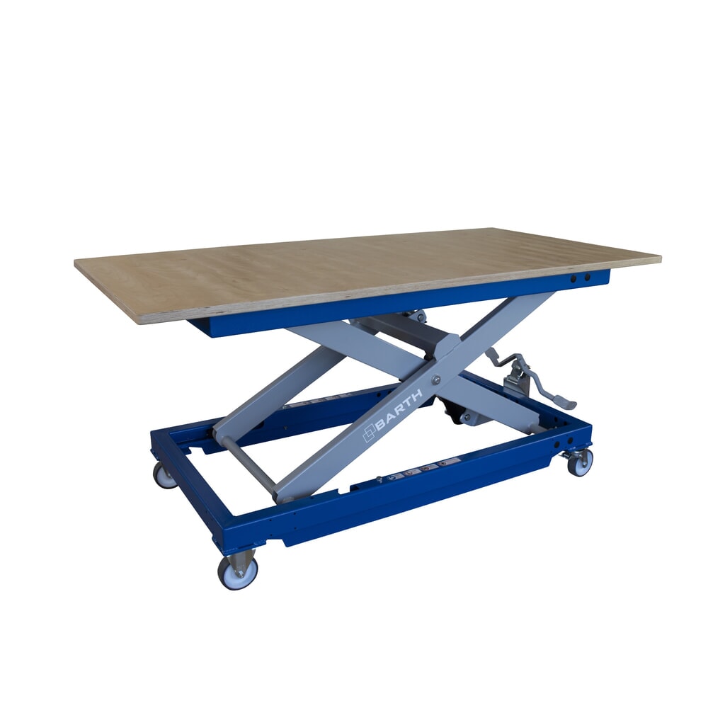Produktabbildung: BARTH Montage-Hubtischwagen H850 mit Multiplex-Arbeitsplatte, Tragkraft 850 kg, Plattform 2.000 x 1.015 x 30 mm